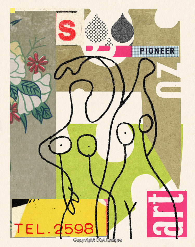 Modern Abstract Collage Combining Textures With Line Art And Bold Colors