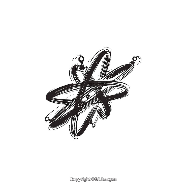 Abstract Black and White Sketched Atomic Energy Conceptual Drawing