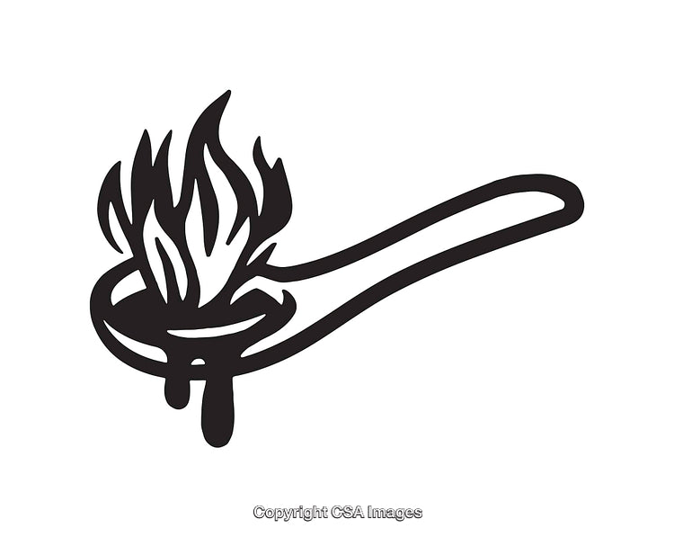 Black-and-White Line Art Illustration of a Flaming Spoon Symbol