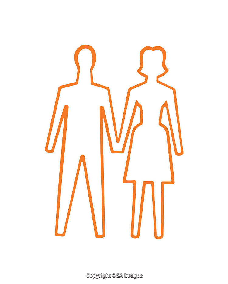 Outlined Icon of a Man and Woman Holding Hands in Harmony
