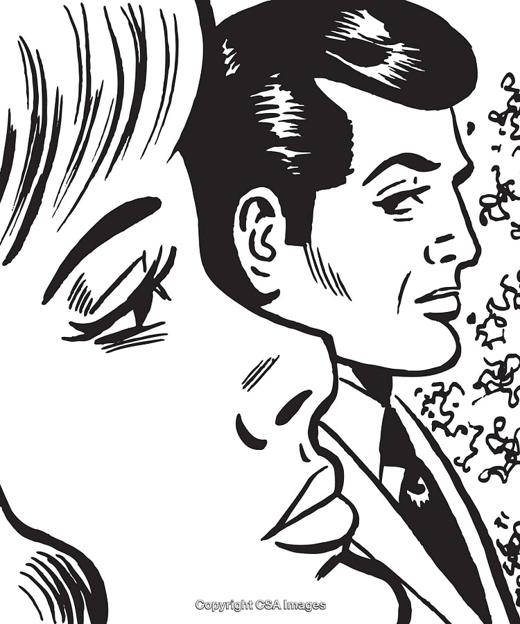 Retro Style Portrait Illustration of a Man and Woman in Profile View