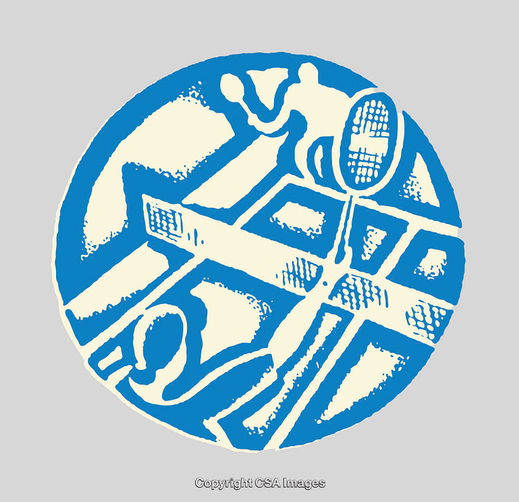 Abstract Blue Line Art Illustrating Tennis Play and Symbolic Motion
