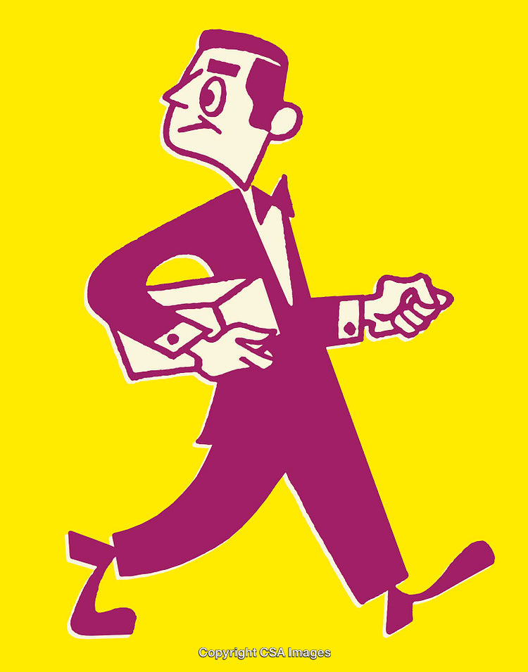 Color Line Art Illustration of a Businessman Walking on Yellow Background