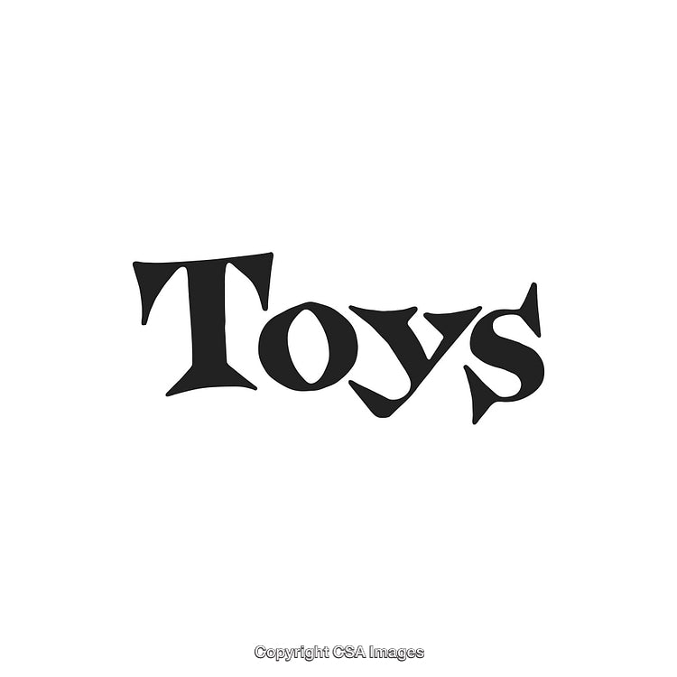 Stylized Monochrome Typographic Design Featuring the Word 'Toys' in Decorative Font