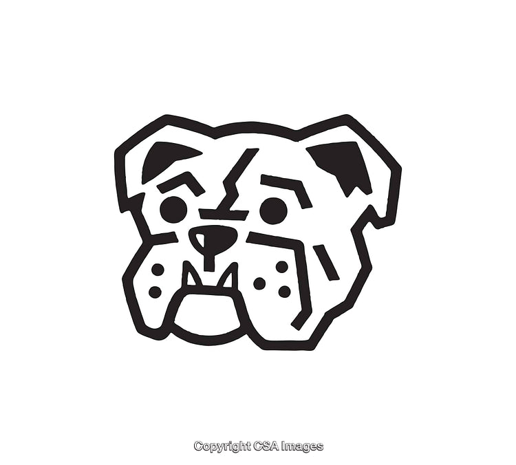 Graphic Black and White Bulldog Line Art Illustration on White Background