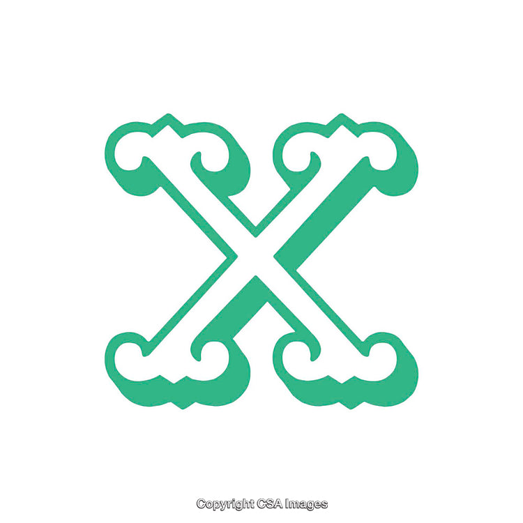 Ornamental Green Letter X with Decorative Curves and Symmetry Design