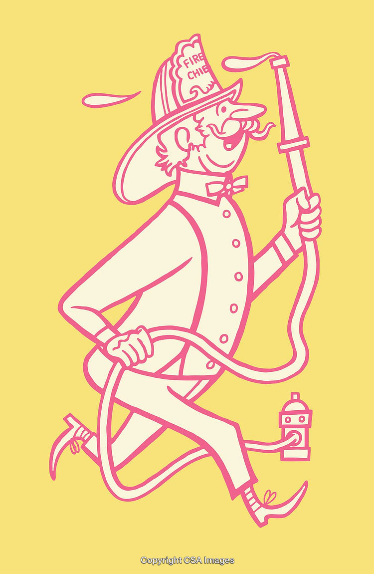 Line Art Illustration of a Fire Chief with Firefighting Gear