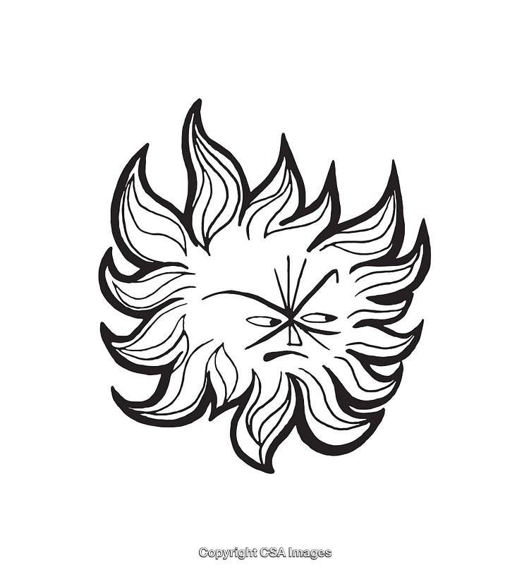 Abstract Line Art Depicting a Stylized Sun With Expressive Face