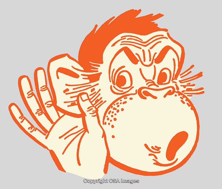 Playful Monkey Illustrating Listening Gesture in Color Line Art