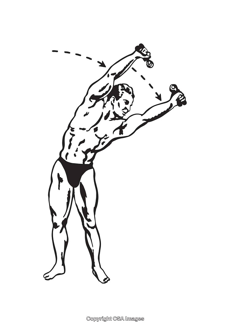 Black and White Line Art of Fitness Exercise with Dumbbells