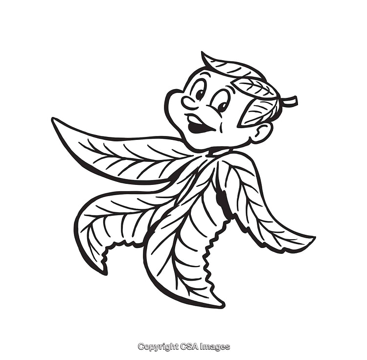 Cartoon Leaf Character Line Art with Whimsical Appearance