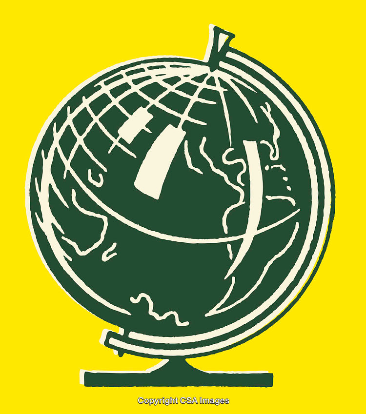 Vintage Illustration of a Globe on a Bright Yellow Background