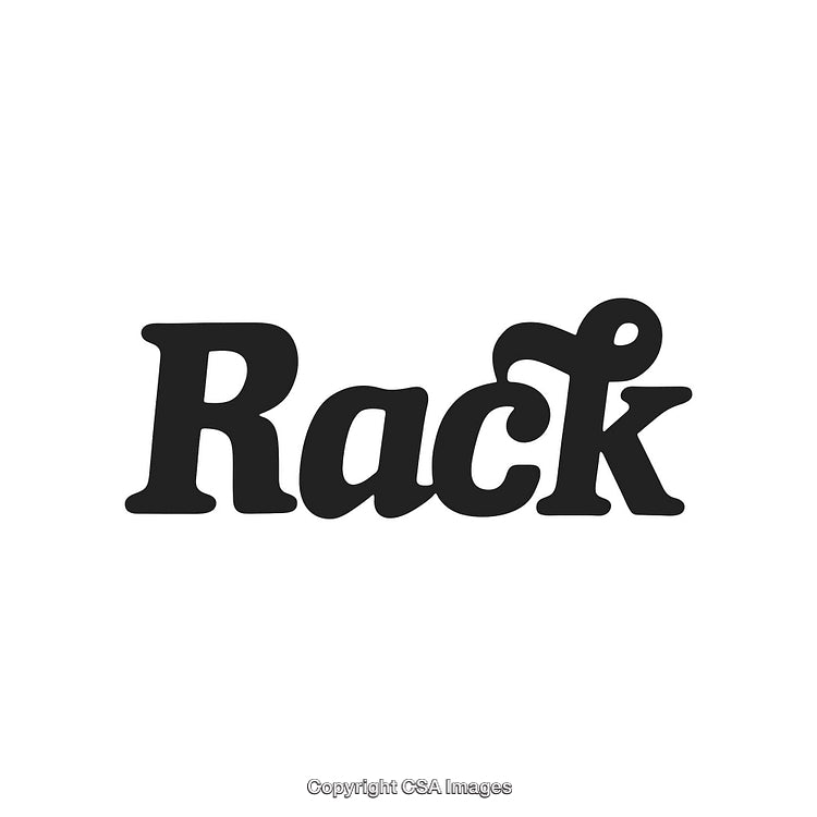 Modern Black Typography Design Featuring the Word 'Rack' in Stylish Script