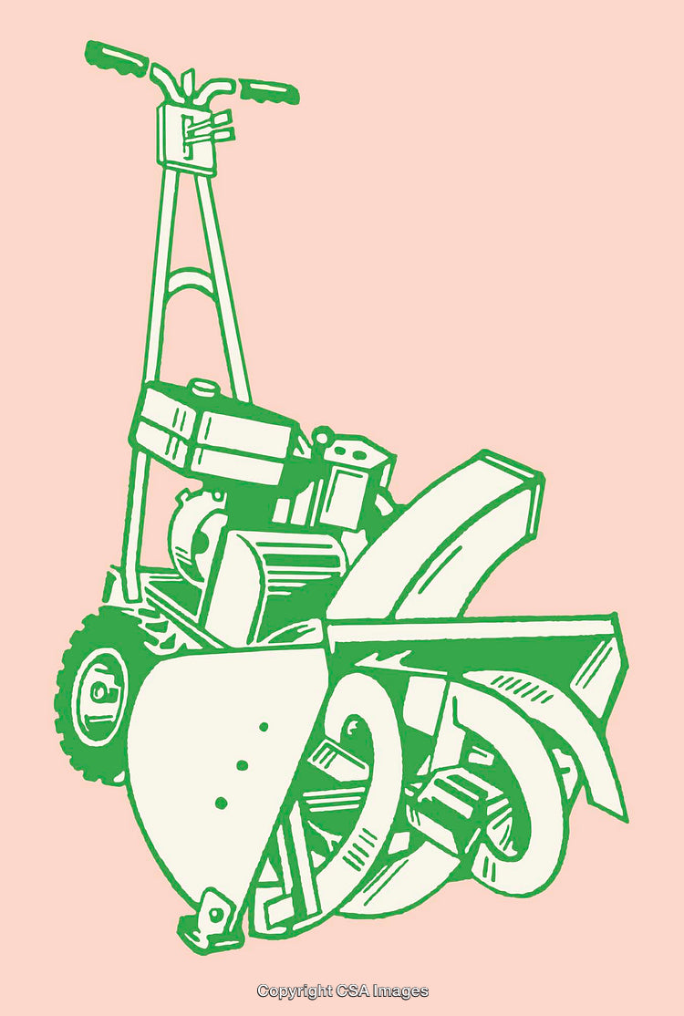 Green Line Art Illustration of a Snow Thrower on a Pink Background