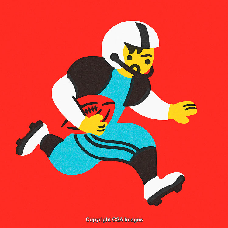 Cartoon Football Player Running To Score On Vibrant Red Background