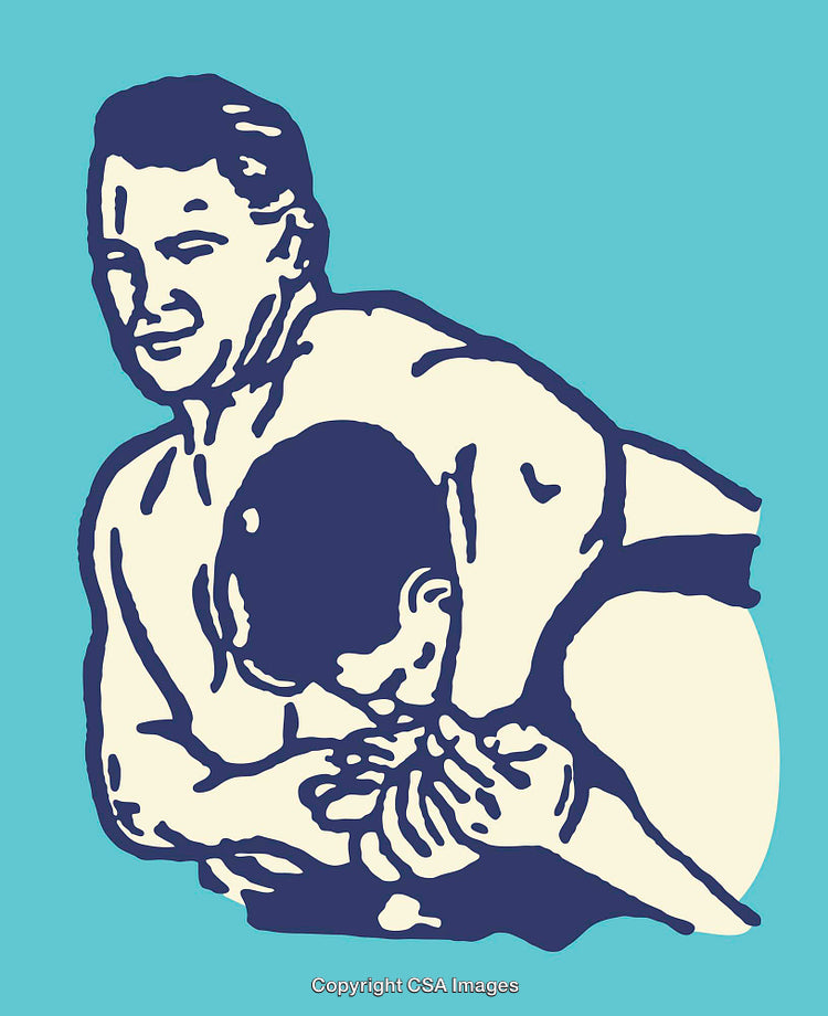 Colorful Illustration of Wrestling Athletes in Grappling Action