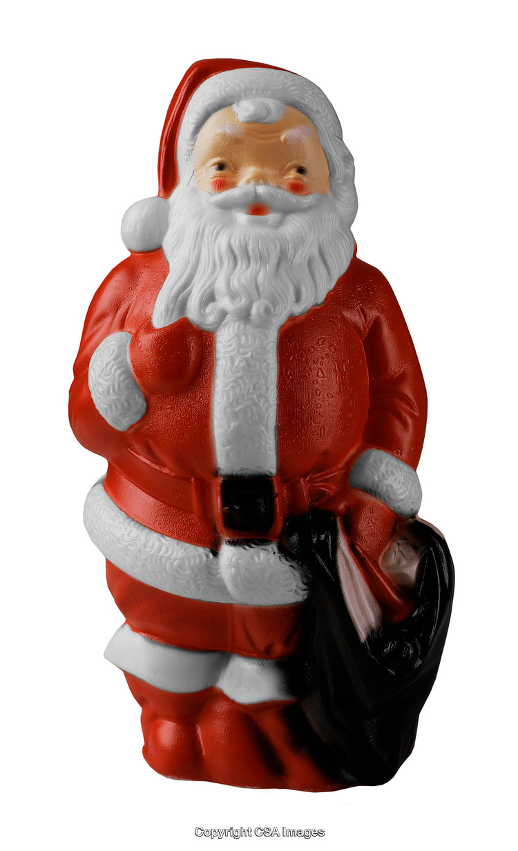 Red and White Plastic Santa Claus Figurine with a Bag of Gifts