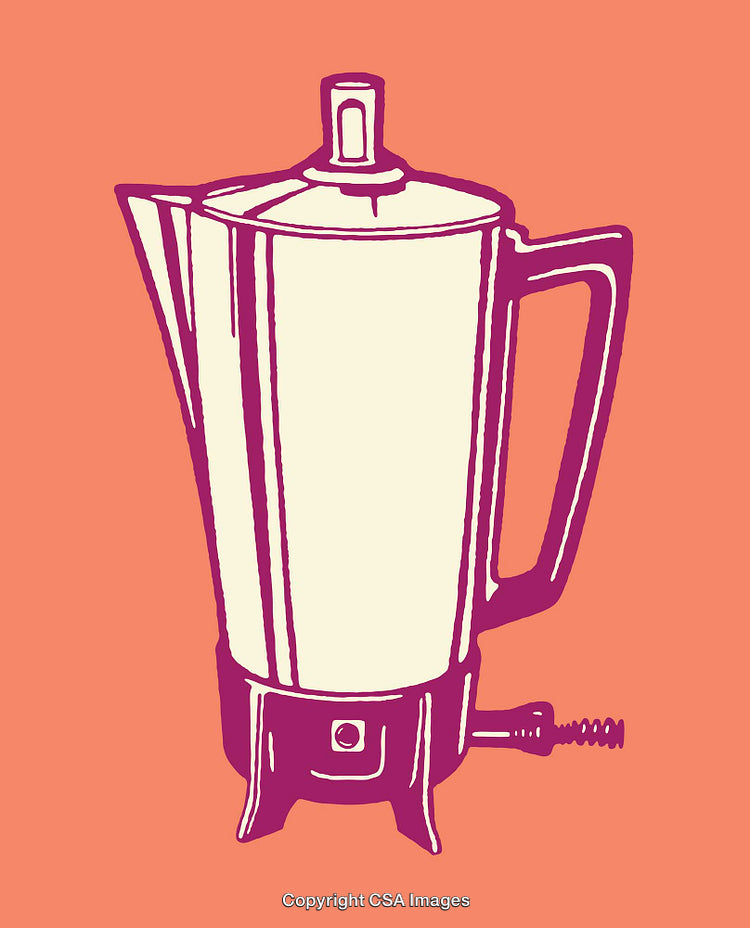 Retro Style Illustration of Electric Coffee Percolator on Colorful Background