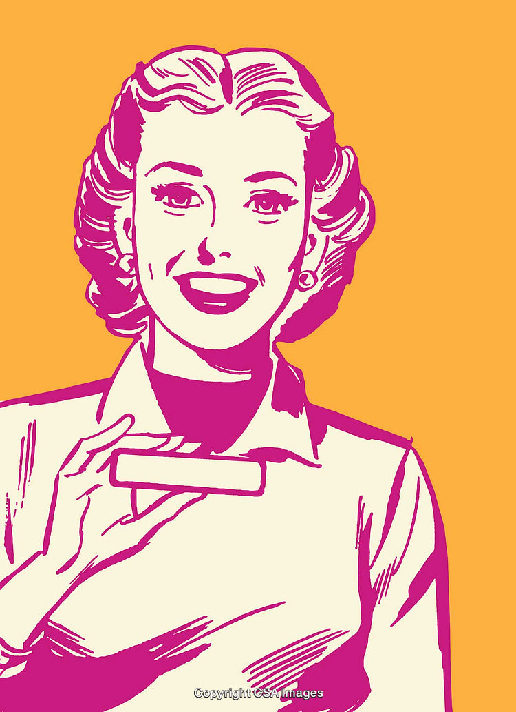 Retro Line Art of Smiling Woman with a Pink Color Palette