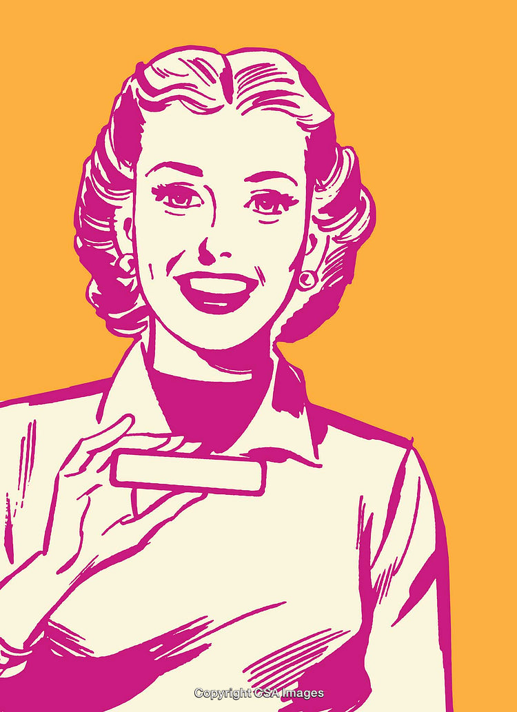 Retro Line Art of Smiling Woman with a Pink Color Palette