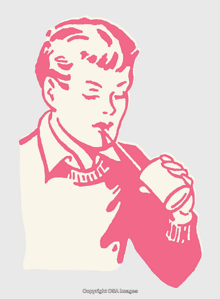 Retro Style Line Art of a Person Drinking From a Beverage Cup