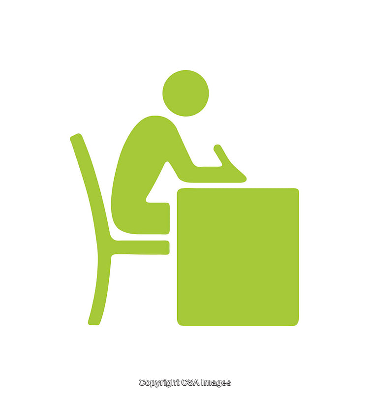 Minimalistic Green Icon of Person Sitting at Table Writing