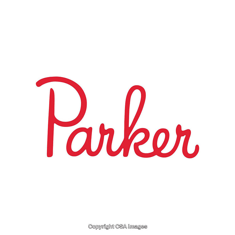 Red Handwritten Style Parker Word on White Background