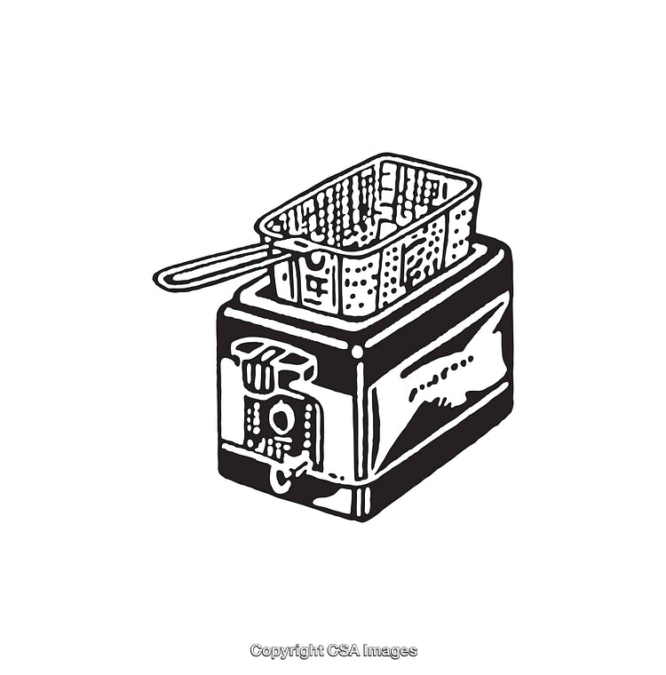 Vintage Style Black and White Deep Fryer Illustration Artwork