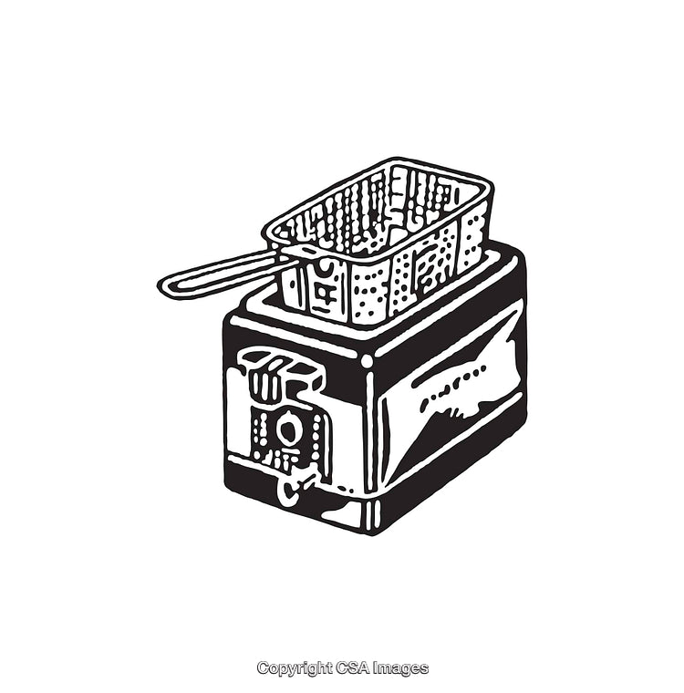 Vintage Style Black and White Deep Fryer Illustration Artwork