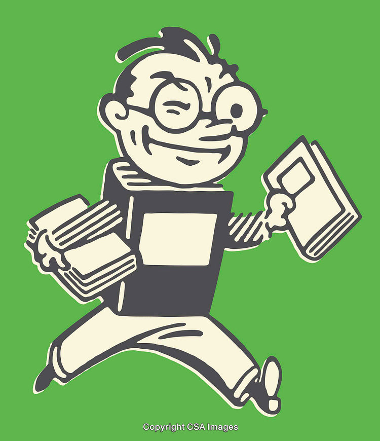 Vintage Illustration of a Smiling Character Carrying Books