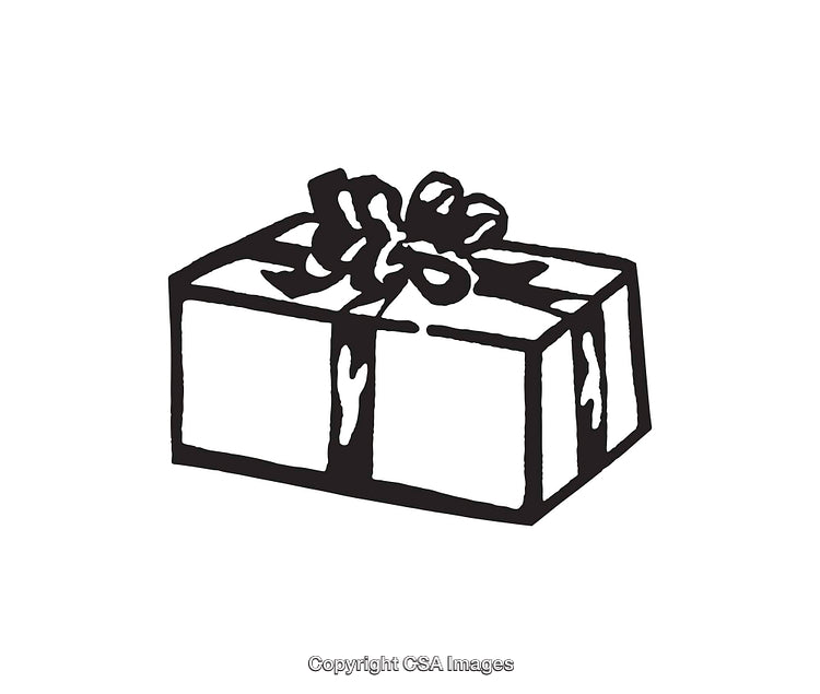 Black and White Line Art Illustration of a Wrapped Gift with Ribbon Bow