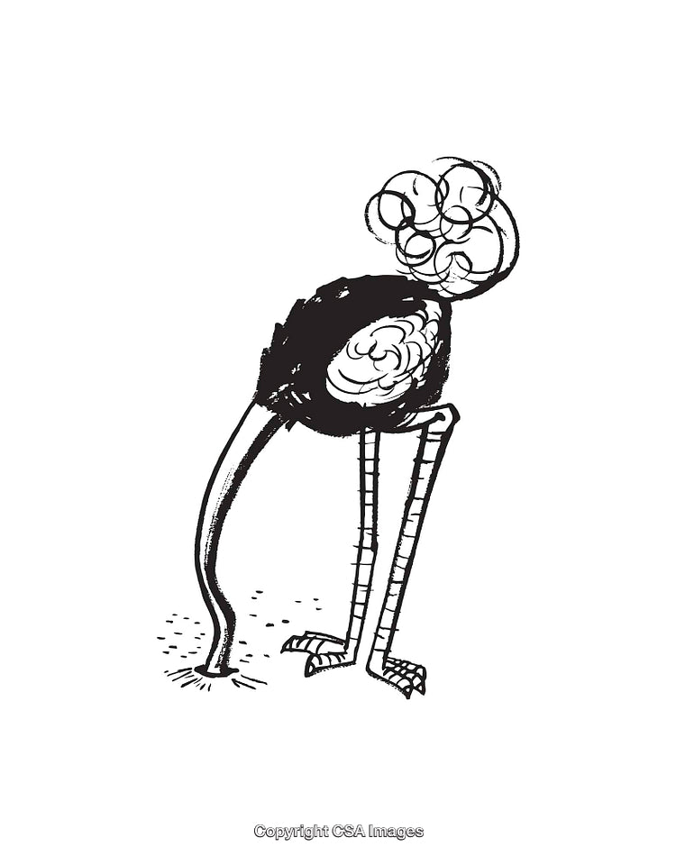 Whimsical Black and White Illustration of a Quirky Ostrich