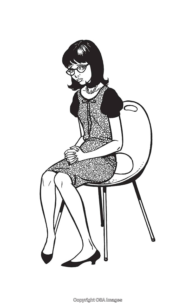 Black and White Line Art of a Woman Seated on a Chair