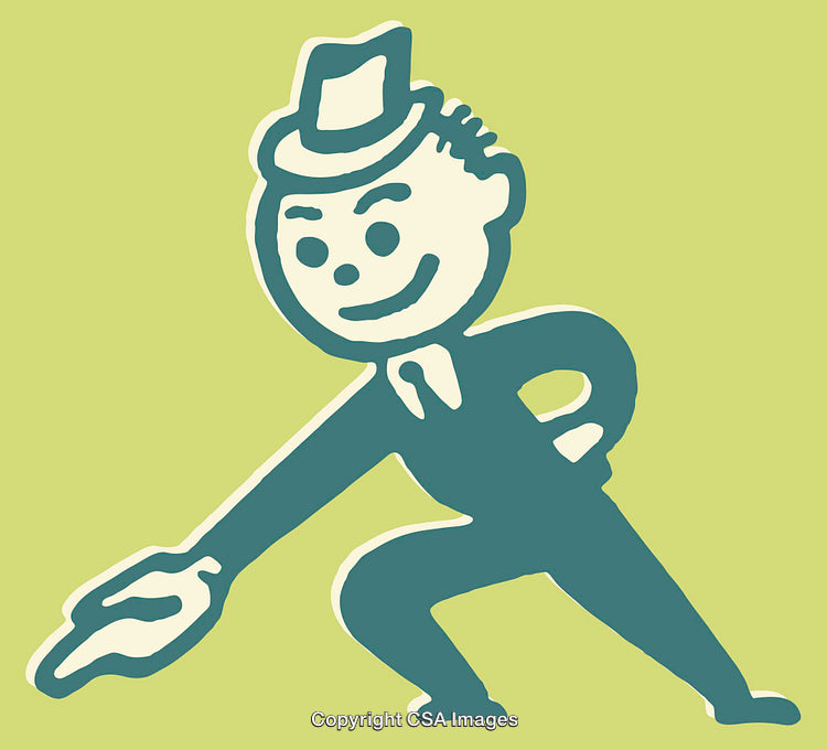 Retro Style Cartoon Illustration of a Cheerful Man in a Suit and Hat
