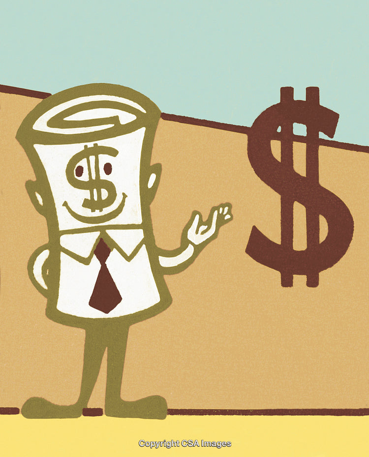 Cartoon Dollar Character With Tie Displaying Dollar Sign Symbol