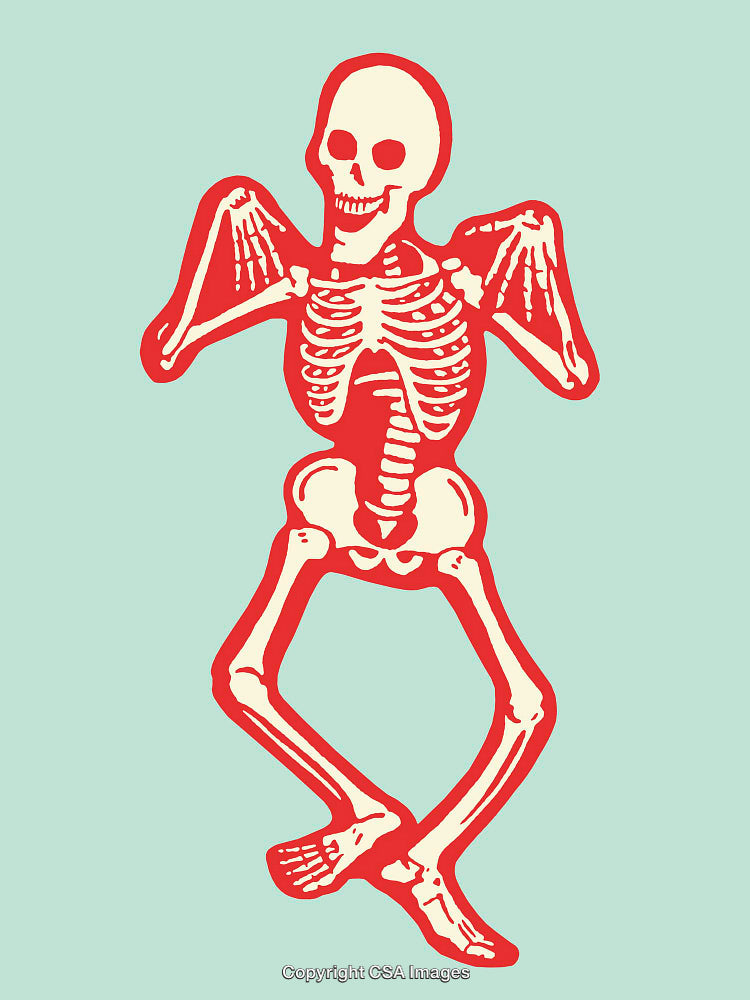 Skeleton Character Posing in Line Art Illustration Style