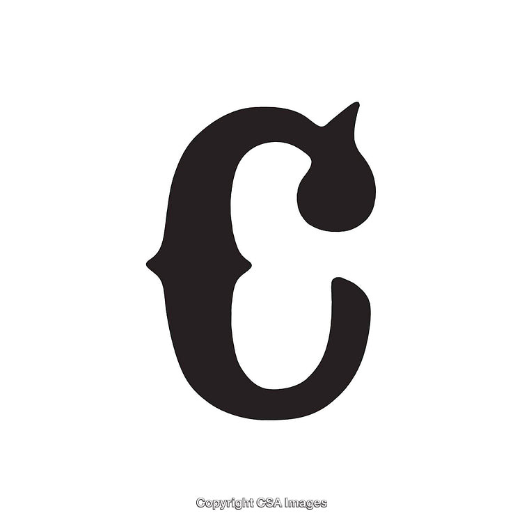 Black Silhouette of a Stylized Letter C Isolated on White