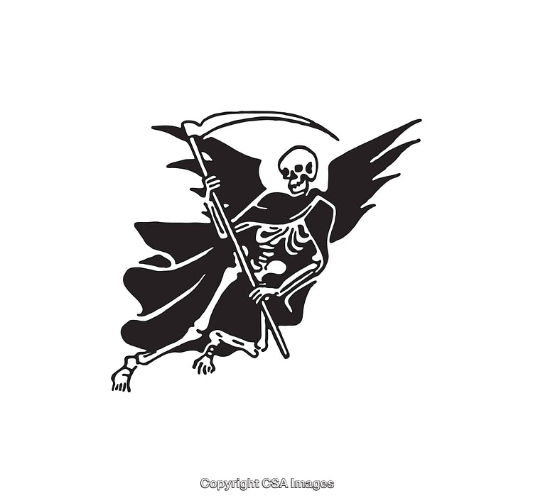 Black and White Gothic Illustration of the Grim Reaper with a Scythe