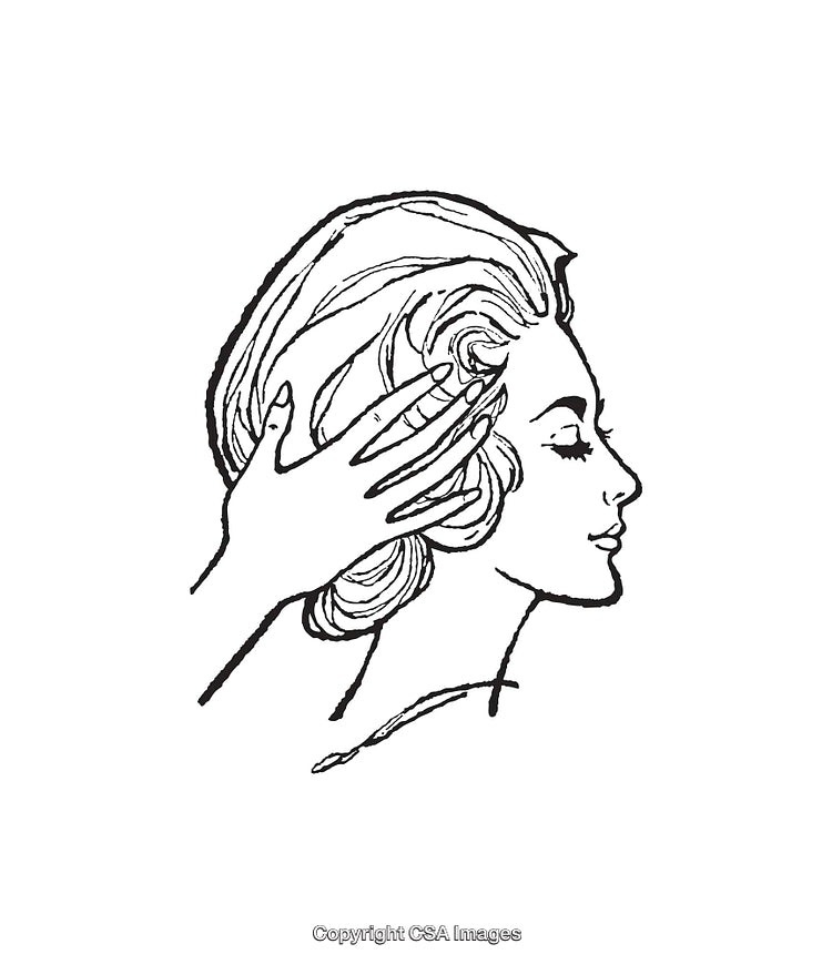 Elegant Line Art of Woman's Head and Relaxing Hand Gesture