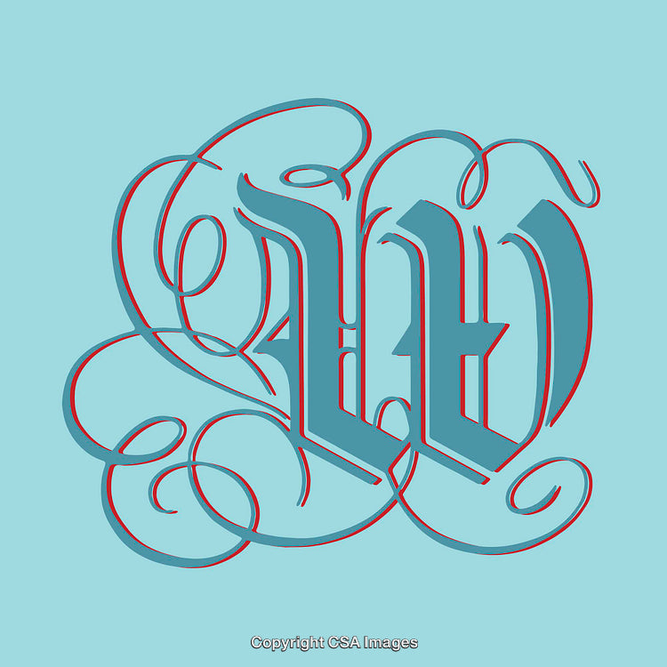 Elegant Decorative W Letter with Intricate Swirl Patterns on Blue Background