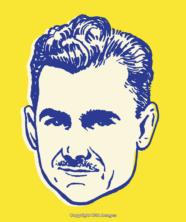 Retro Styled Pop Art Illustration of a Man's Head on Yellow Background