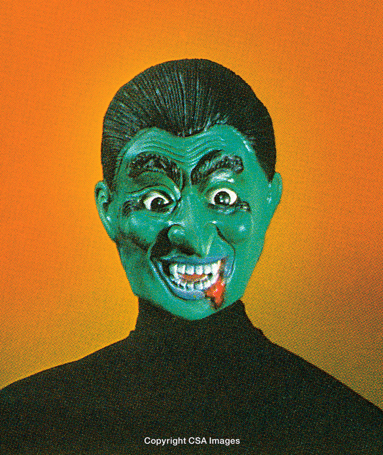 Vibrant Pop Art Style Green Monster Illustration on Gradient Background
