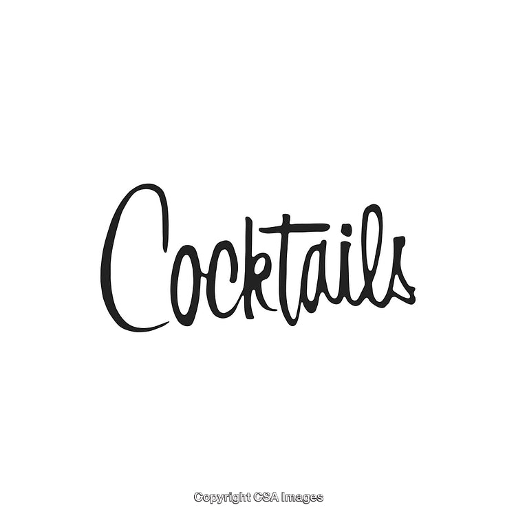 Elegant Handlettered 'Cocktails' Text in Modern Calligraphy Style