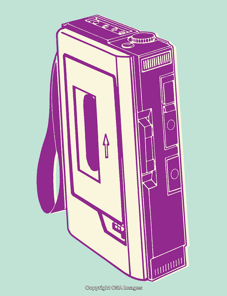 Minimalist Line Art Illustration of Retro Audio Player in Purple Tones