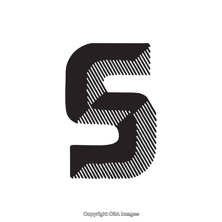 Stylized Black Letter S With Diagonal Line Texture on White Ground