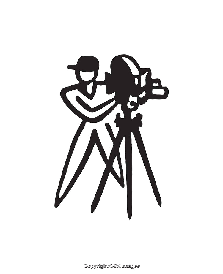 Black and White Line Art of a Camera Operator Figure