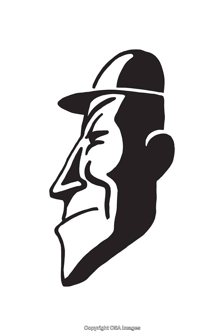 Stylized Black-and-White Illustration of a Face in Profile with Hat