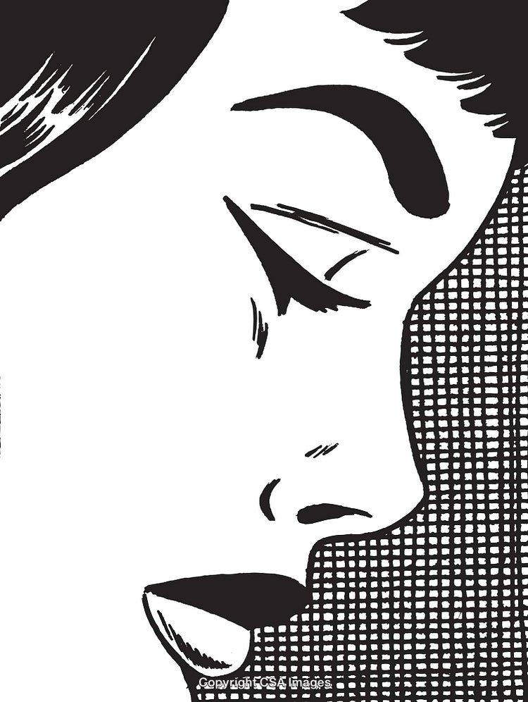 Minimalist Black-and-White Illustration of a Woman in Pop Art Style