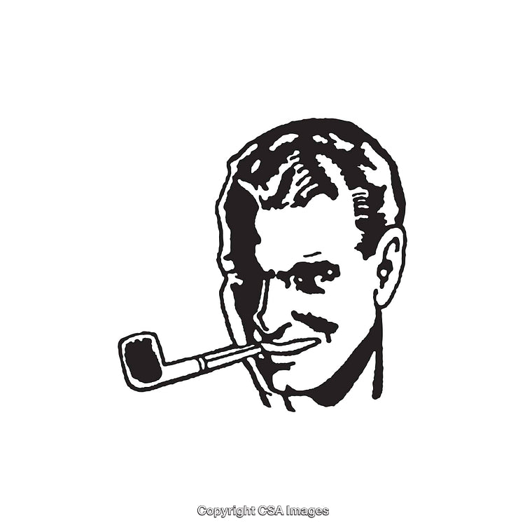 Retro Black and White Line Art of a Man Smoking a Pipe
