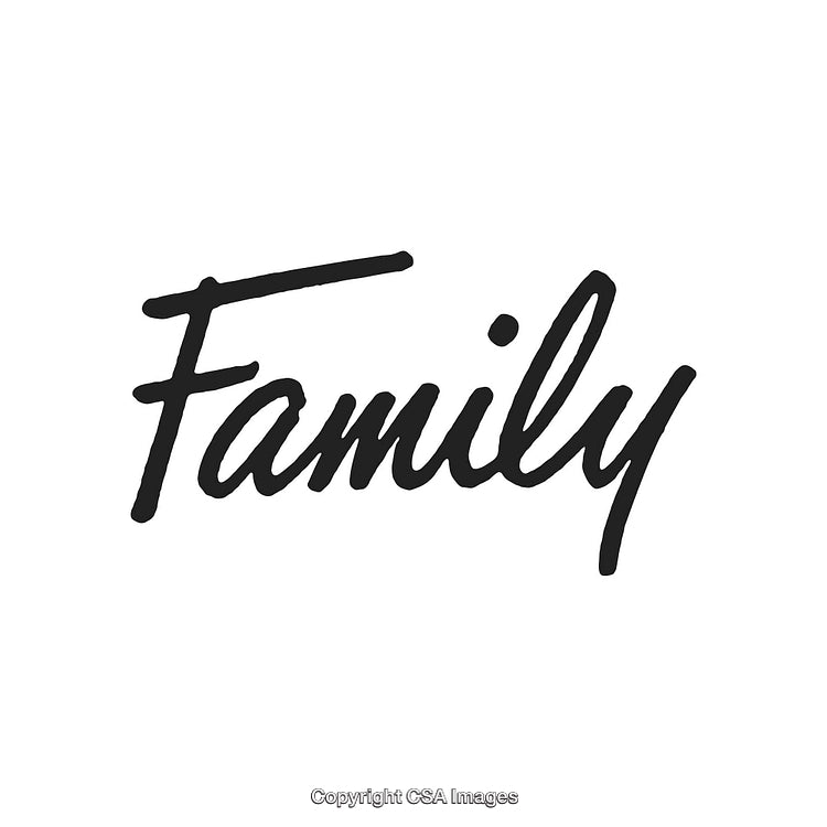 Elegant Calligraphy Showing the Word Family in Black on White Background
